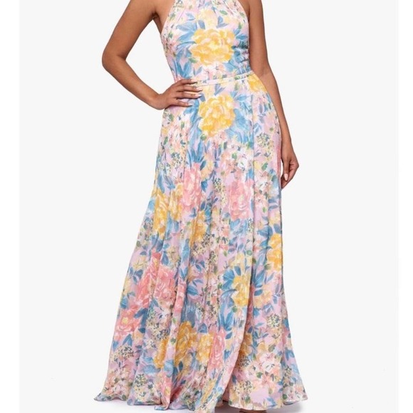 Betsy & Adam Jewelry - BETSEY & ADAM long halter wrap Pink and yellow floral dress